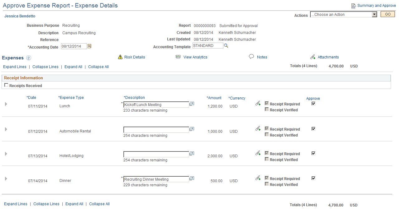 Approve Expense Report - Expense Details