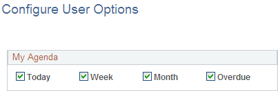 My Agenda - Configure User Options page