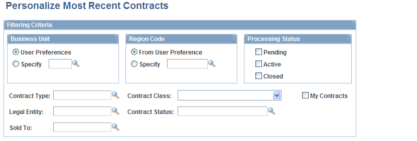 Personalize Most Recent Contracts page