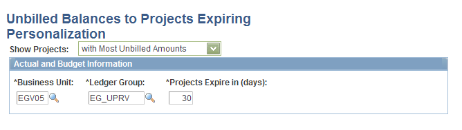 Unbilled Balances to Projects Expiring Personalization page