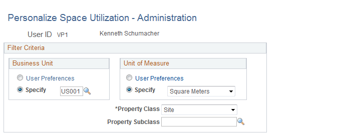 Personalize Space Utilization - Administration page