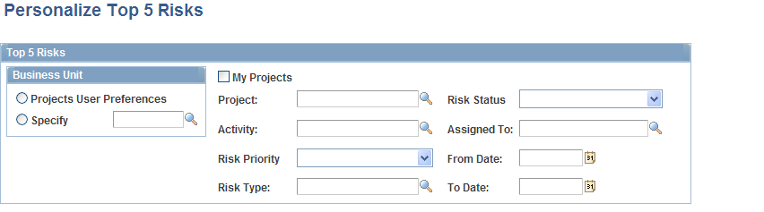 Personalize Top 5 Risks page