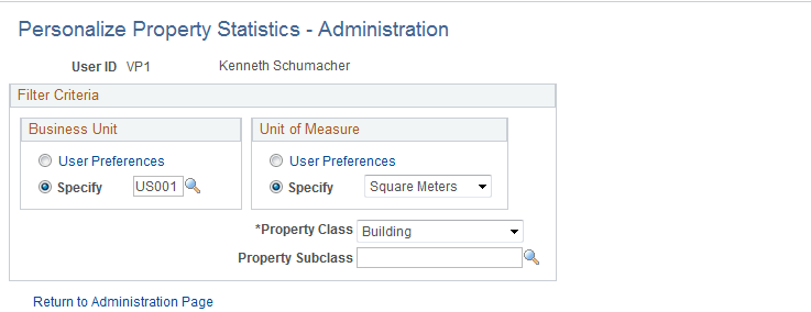 Personalize Property Statistics - Administration page