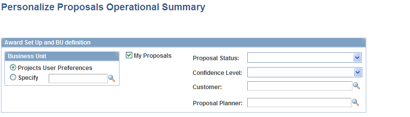 Personalize Proposals Operational Summary page