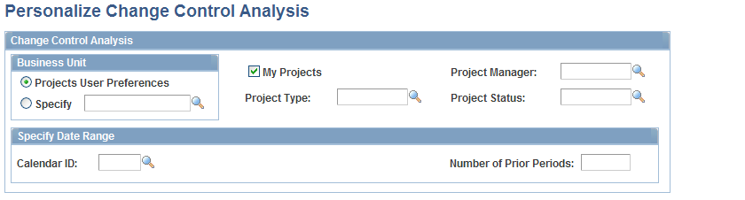 Personalize Change Control Analysis page
