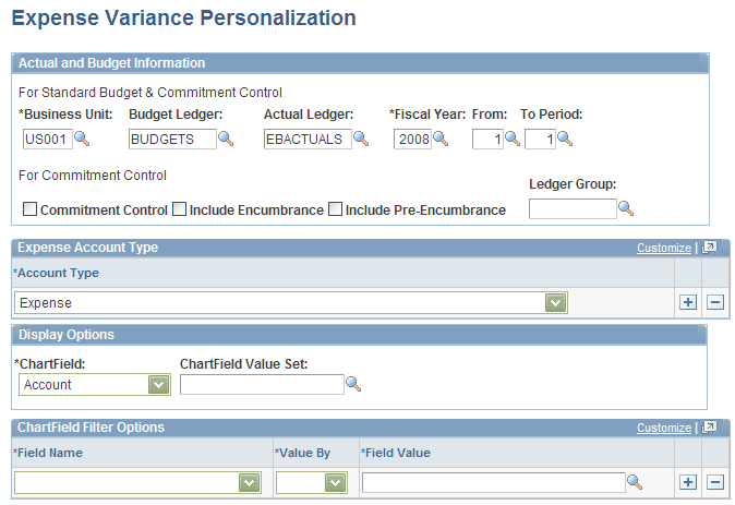 Expense Variance Personalization page