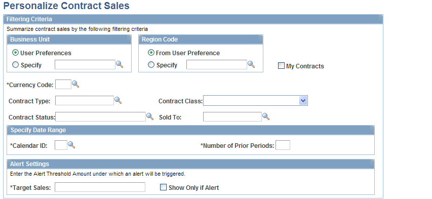 Personalize Contract Sales page