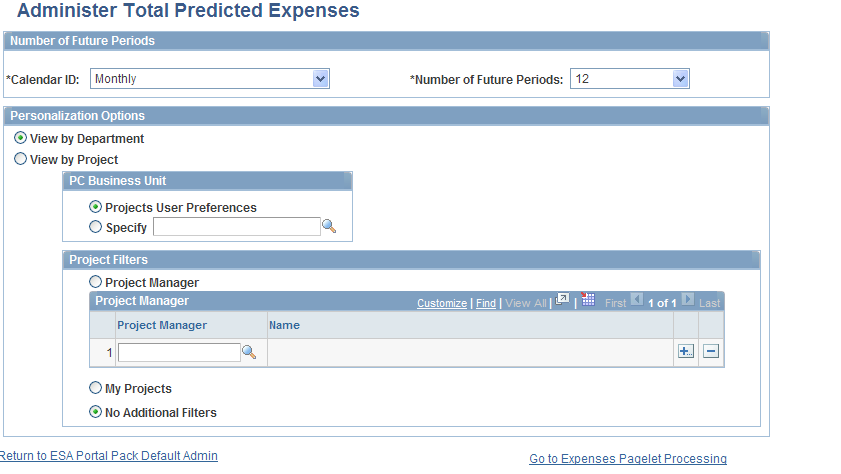 Administer Total Predicted Expenses page