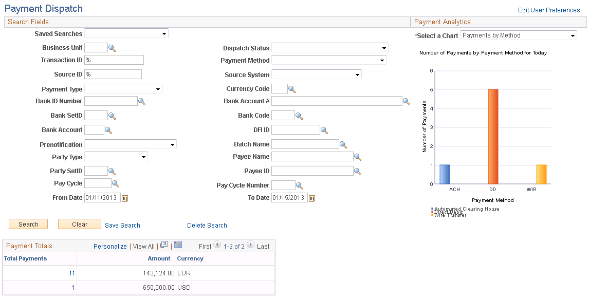 Payment Dispatch page (1 of 2)