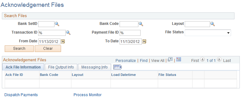 Review Payments - Acknowledgement Files page