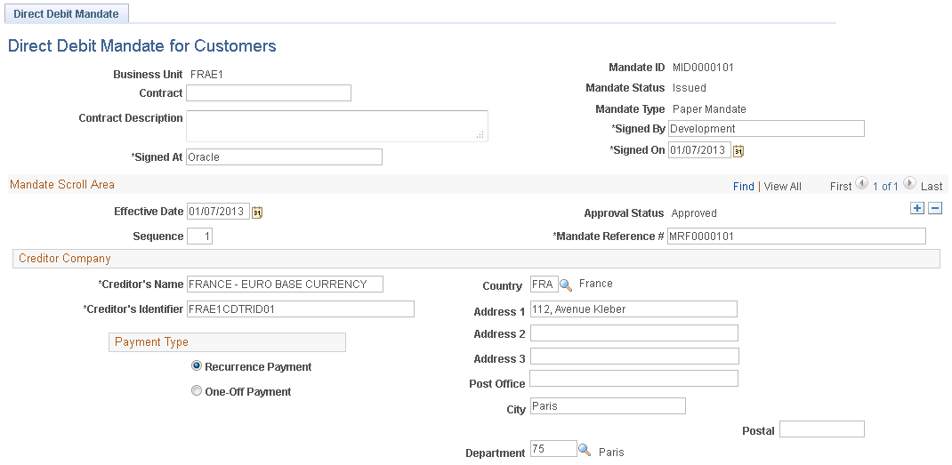 Direct Debit Mandate for Customers page (1 of 2)