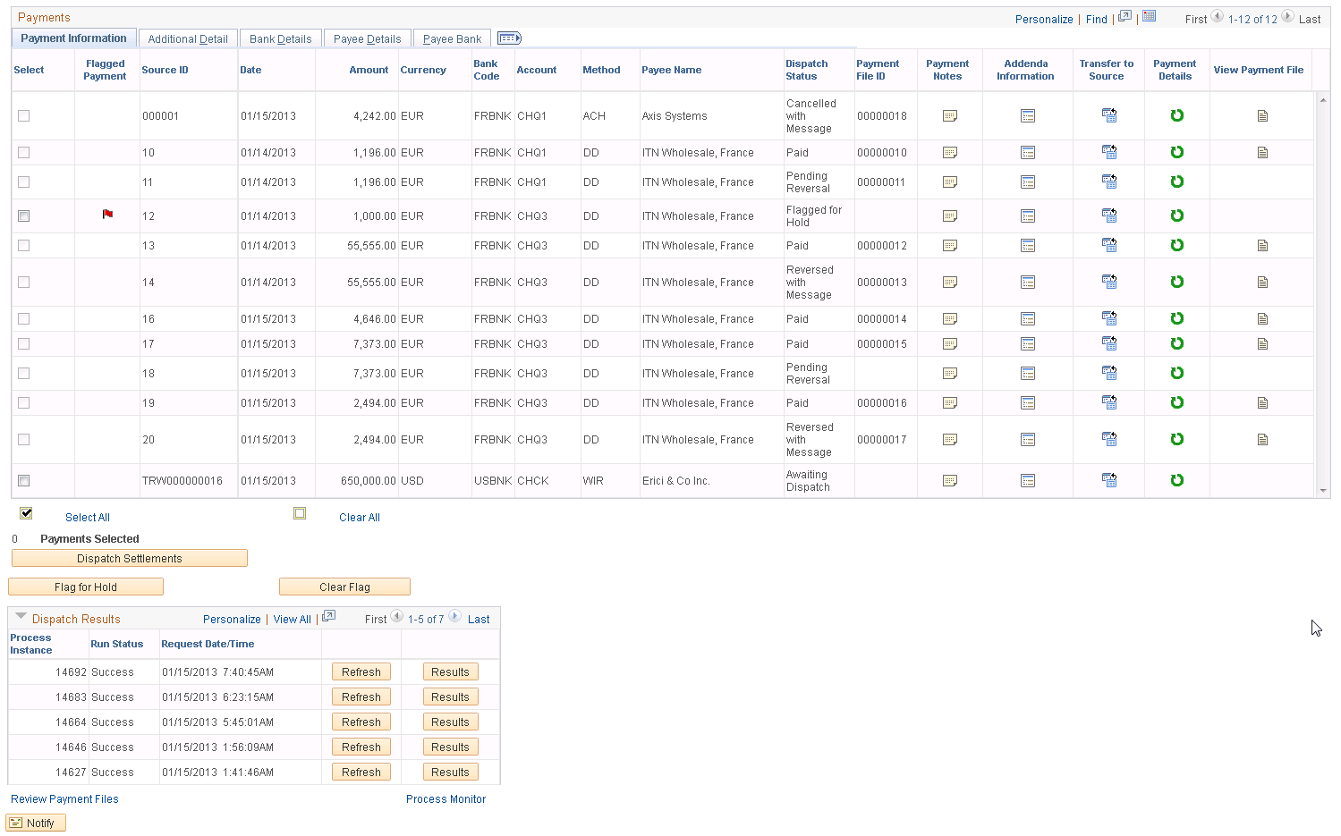 Payment Dispatch page (2 of 2)