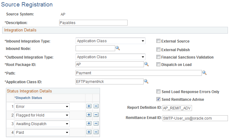 Source Registration page with Financials source system (1 of 2)