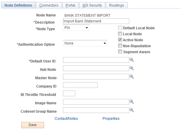 Integration Broker - Node Definitions page