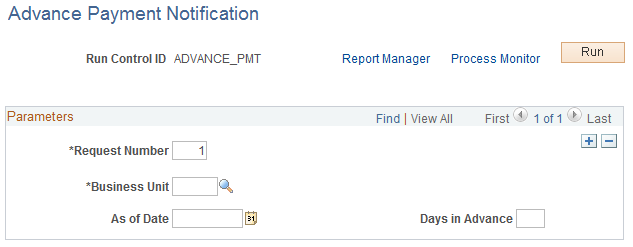 Advance Payment Notification page