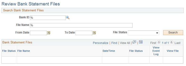 Review Bank Statement Files page