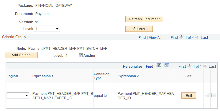 Example of the Document Relationship page for the Payment Source Document