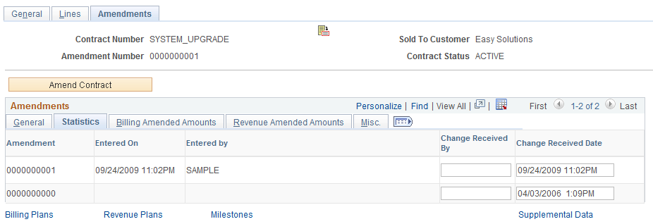 Amendments Page - Statistics tab