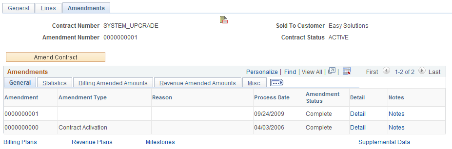 Amendments Page - General tab