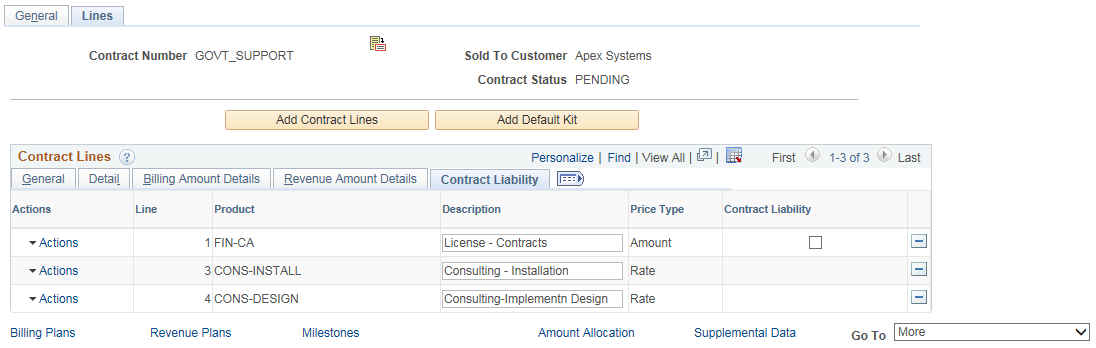 Contract Lines page - Contract Liability