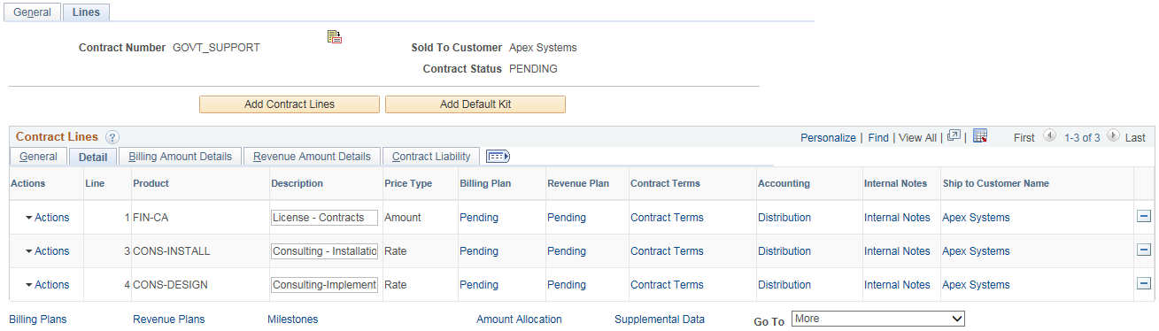 Contract Lines page - Detail tab