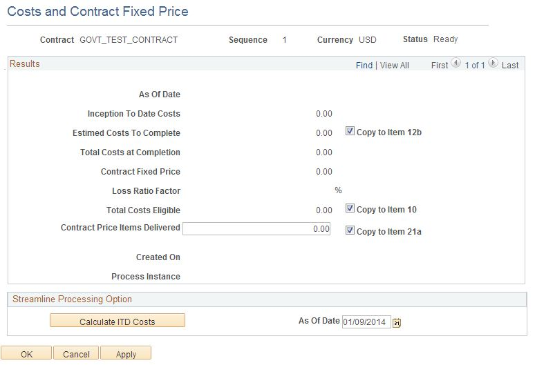 Costs and Contract Fixed Price page