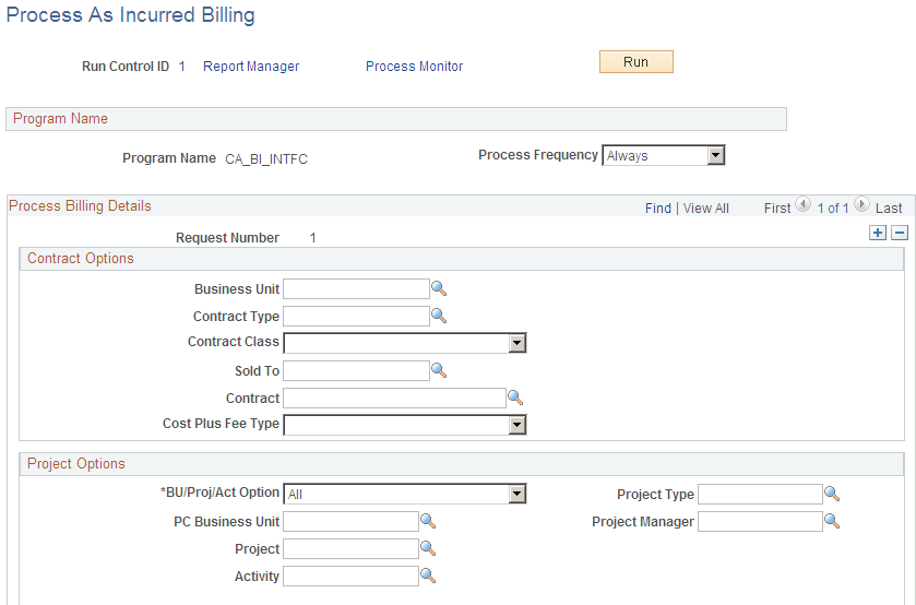 Process As Incurred Billing page (1 of 2)