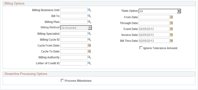 Process As Incurred Billing page (2 of 2)