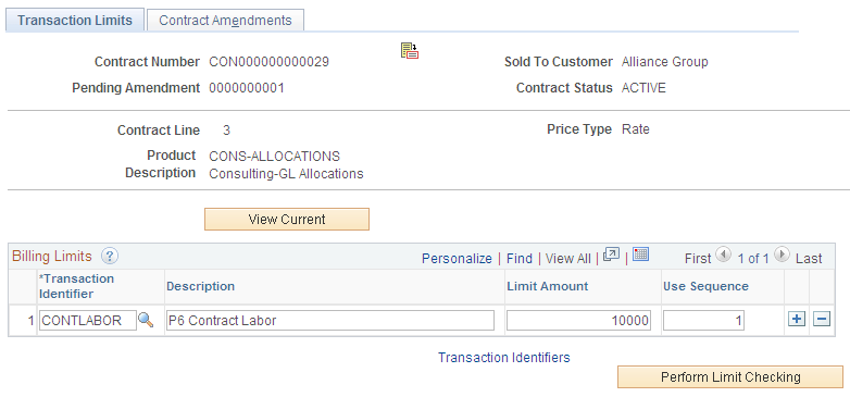 Transaction Limits page