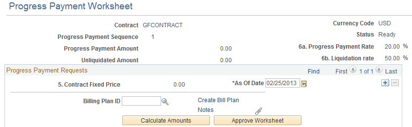 Progress Payment Worksheet page (1 of 3)