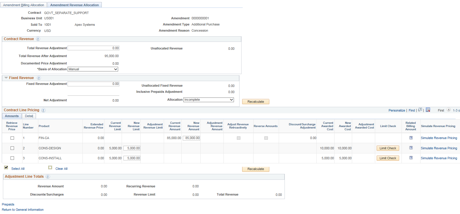 Amendment Revenue Allocation page