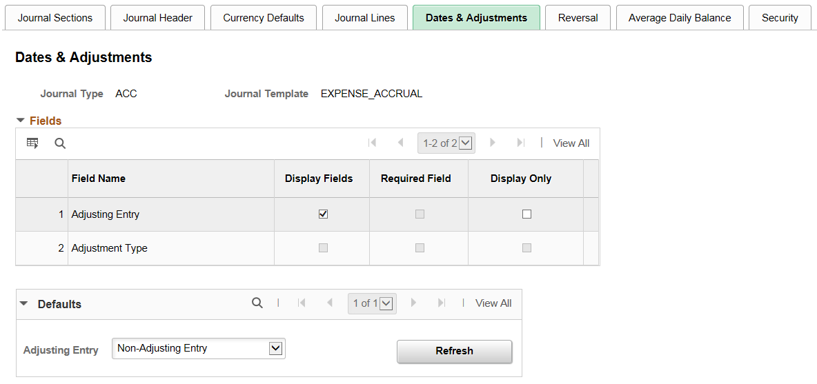 &Dates & Adjustments page