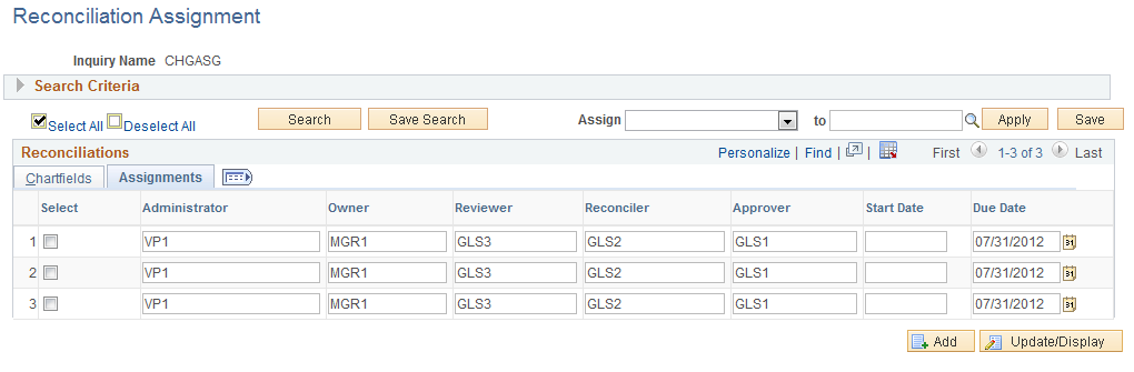 Reconciliation Assignment - Assignments page