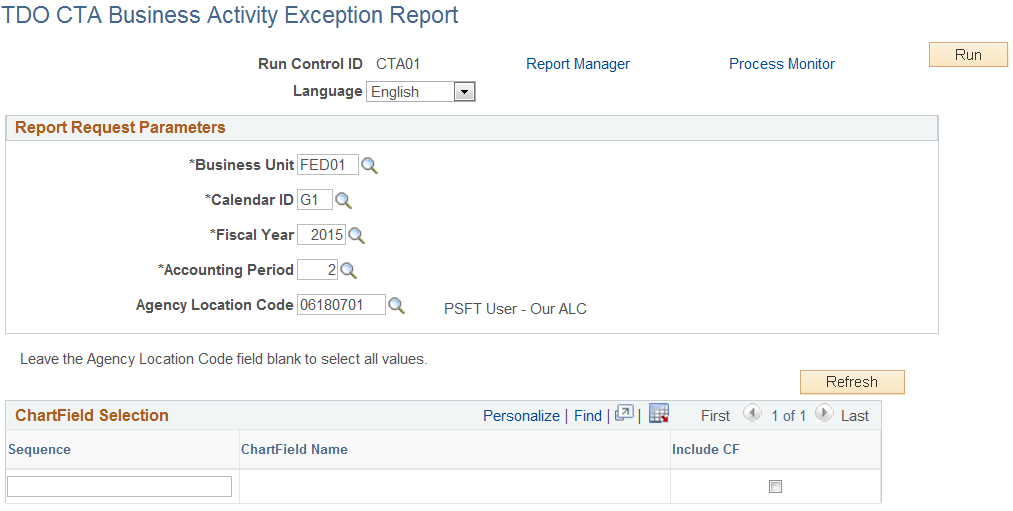 TDO CTA Business Activity Exception Report page