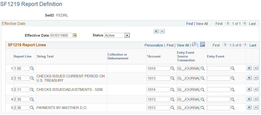 SF1219 Report Definition page