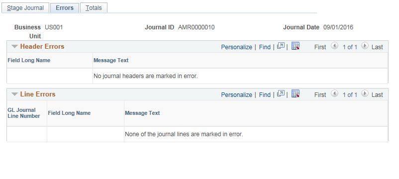 Amortization Journal - Errors page