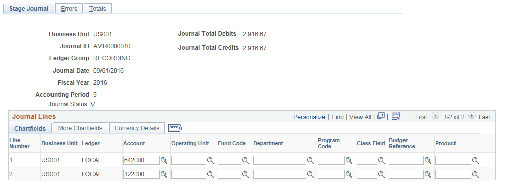 Amortization Journal - Stage Journal page