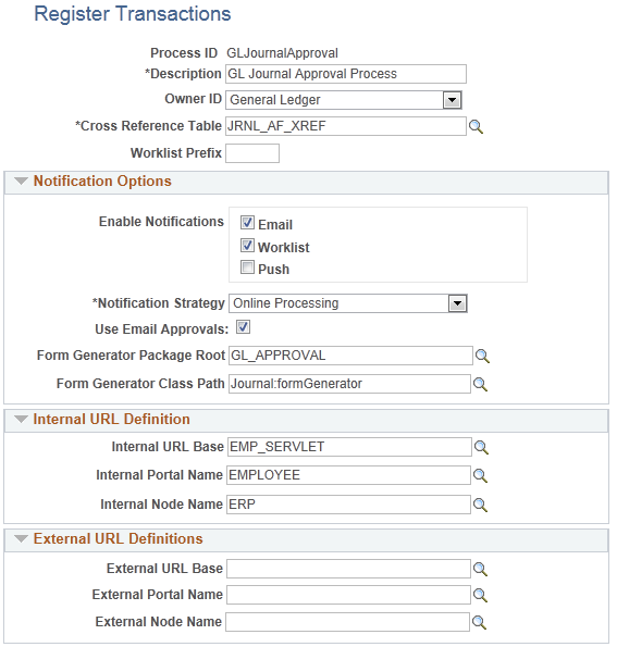 Register Transactions page: GL_JournalApproval (1 of 2)