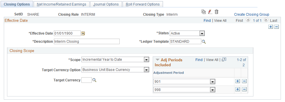 Closing Options page (Interim)