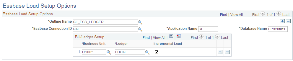 Essbase Load Setup Options page