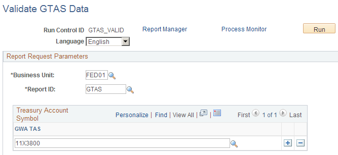 Validate GTAS Data run control page