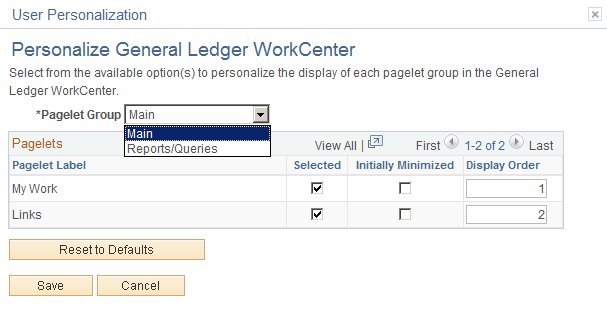 User Personalization - Personalize General Ledger WorkCenter