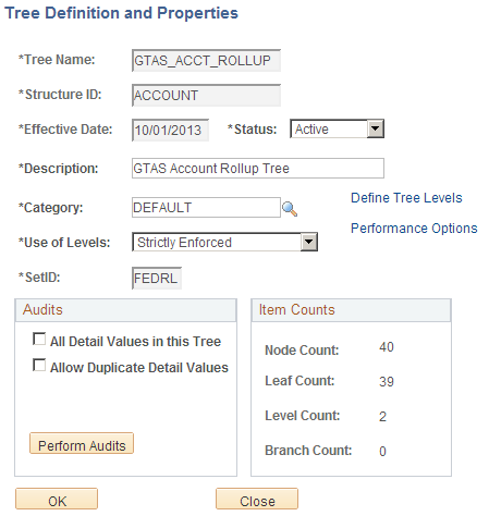 GTAS_ACCT_ROLLUP Tree Definition page