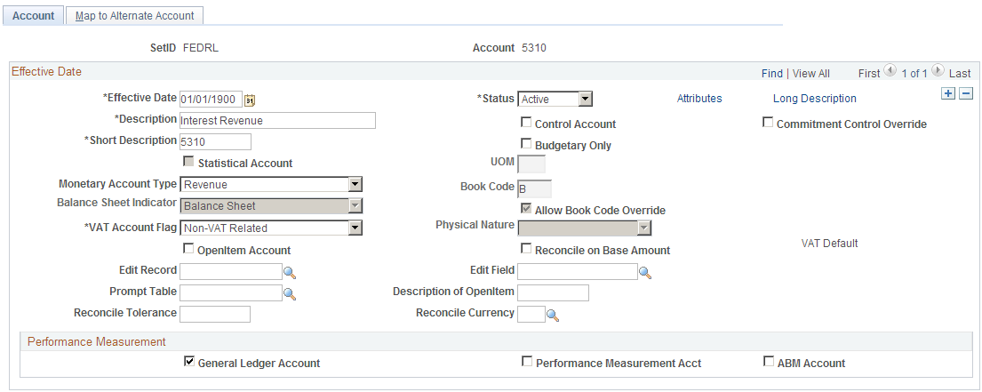 Account page - GTAS example