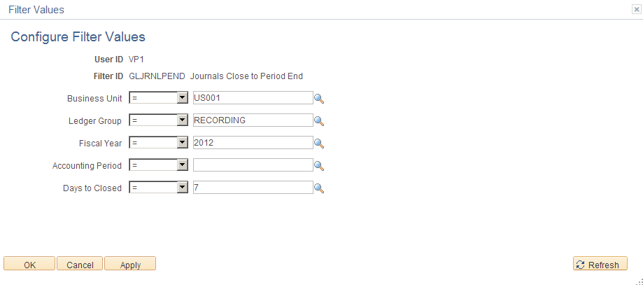 Configure Filter Values