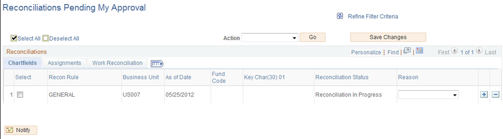 General Ledger WorkCenter - Reconciliations Pending My Approval