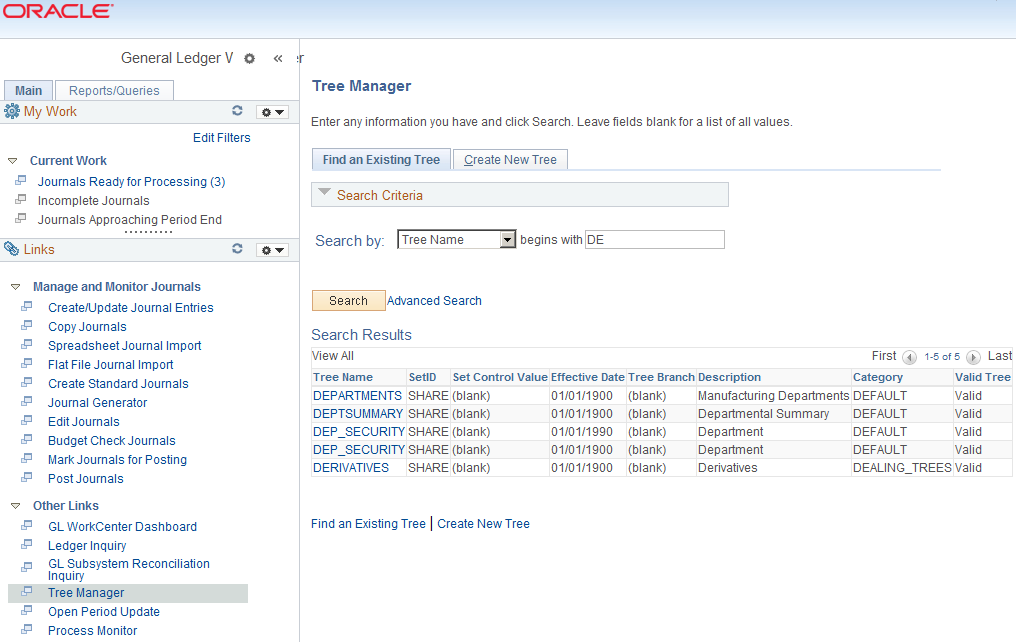 General Ledger WorkCenter - Tree Manager