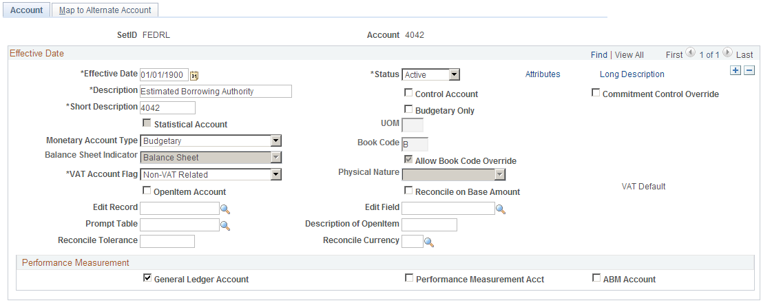 ChartField Values - Account page