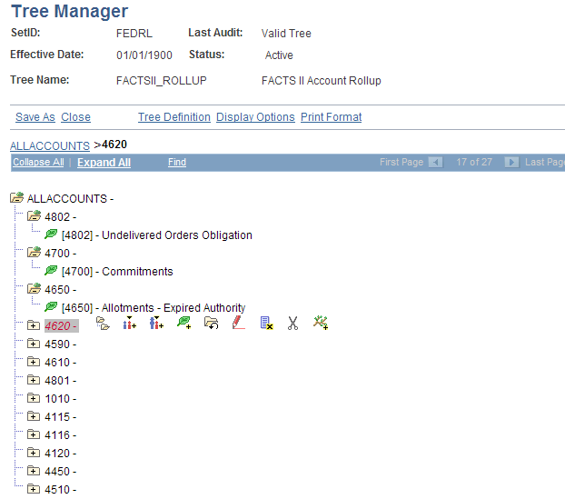 Example of a FACTS II Account Roll-up Tree