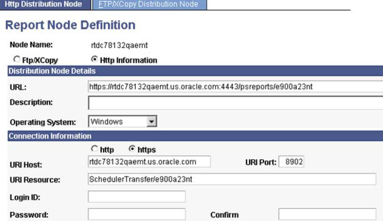 Example of Report Node Definition page setup for an SSL implementation